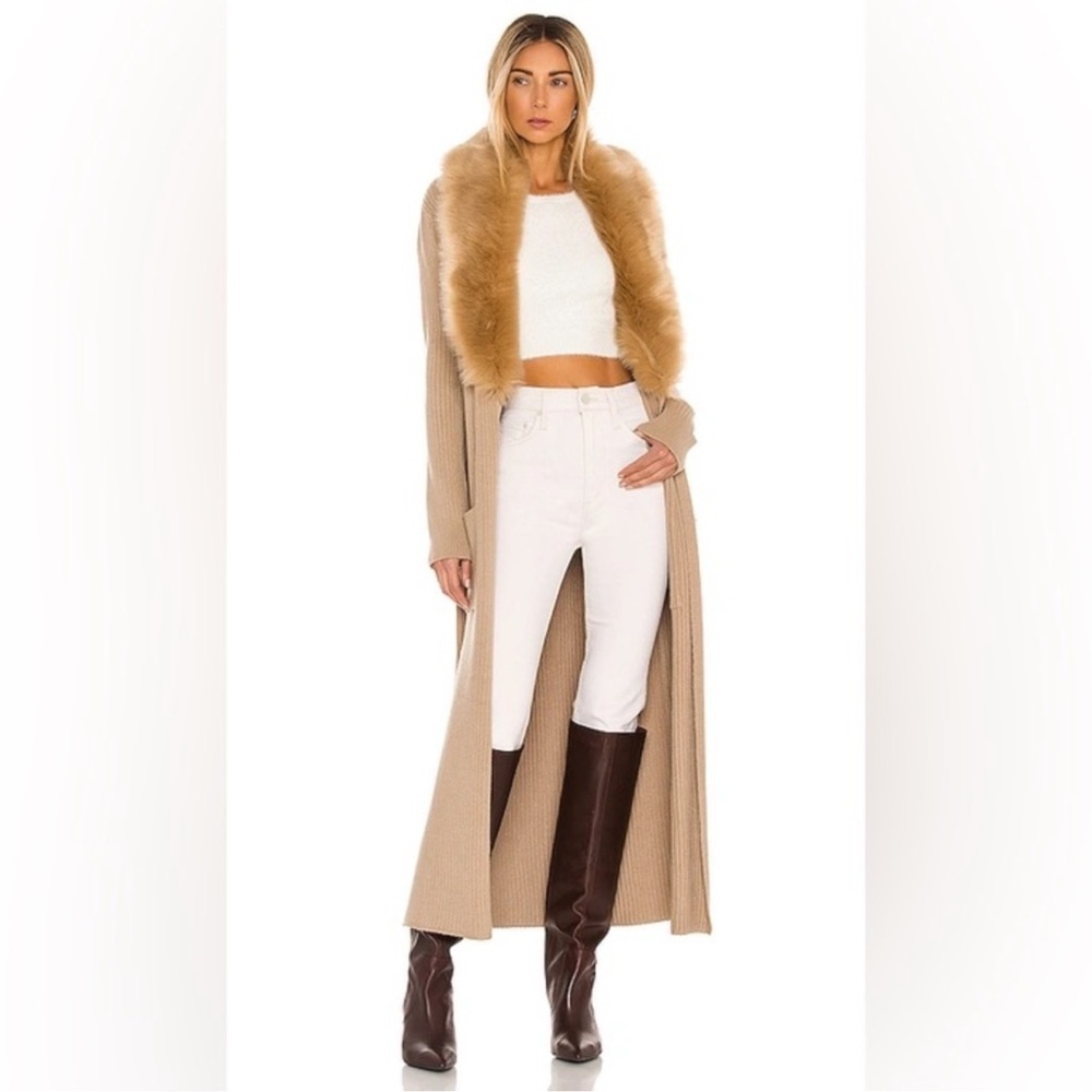 REVOLVE Show Me Your Mumu - Lombardi Long Cardigan w/ Faux Fur in taupe NWT